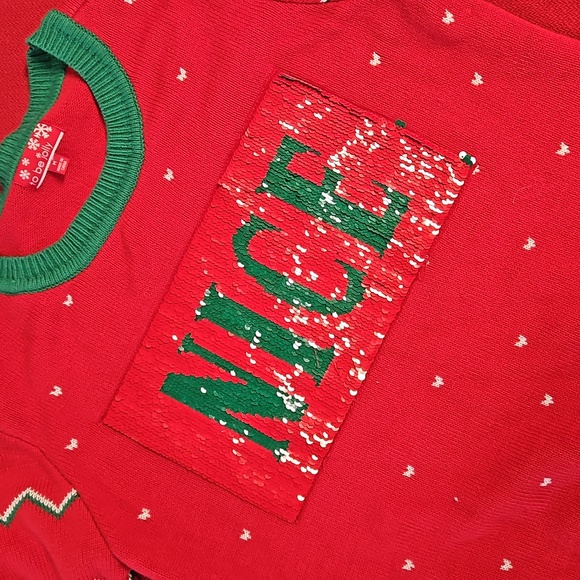 'to be jolly' Red long sleeve Christmas Holiday sweater movable sequins Med. EUC - Picture 6 of 9